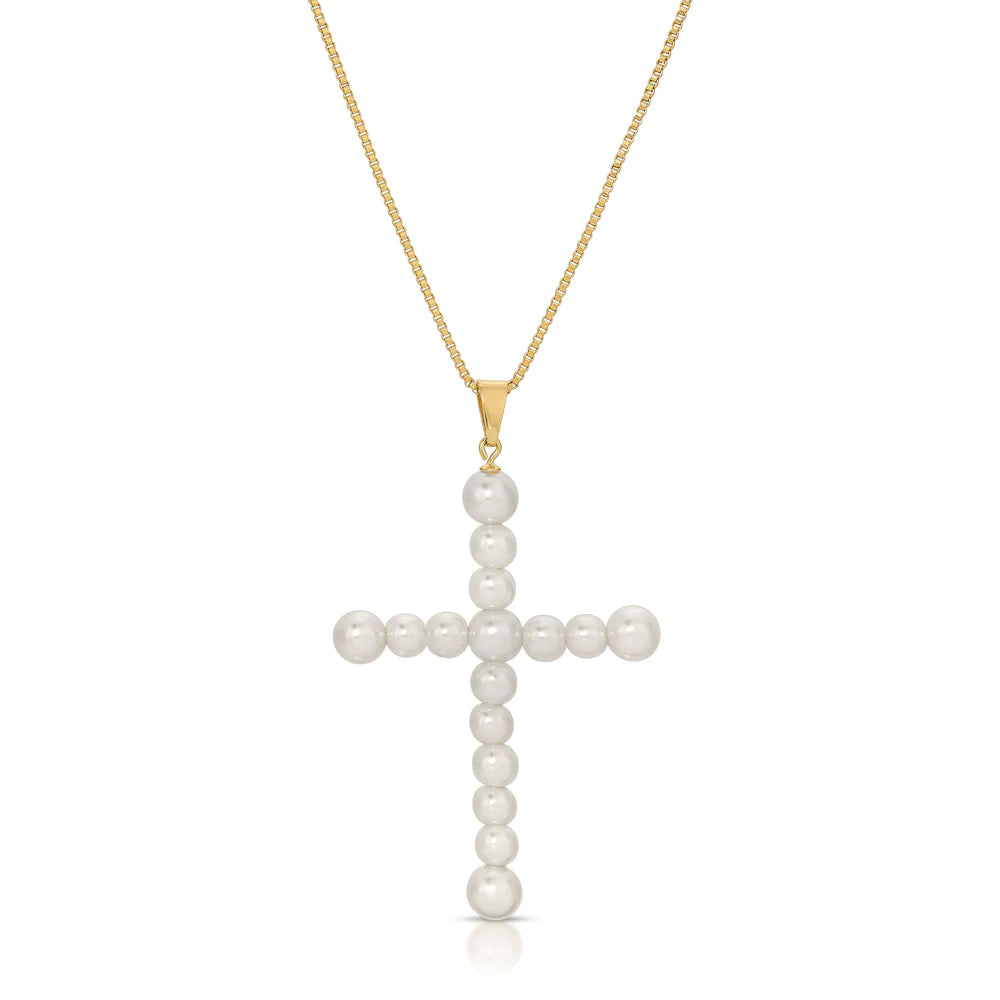 JOY DRAVECKY- VIVIAN PEARL CROSS NECKLACE