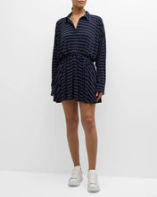 Load image into Gallery viewer, NORMA KAMALI-NAVY PINSTRIPE OVERSIZED FLARED MINI DRESS
