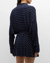 Load image into Gallery viewer, NORMA KAMALI-NAVY PINSTRIPE OVERSIZED FLARED MINI DRESS
