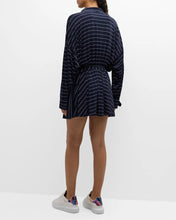 Load image into Gallery viewer, NORMA KAMALI-NAVY PINSTRIPE OVERSIZED FLARED MINI DRESS
