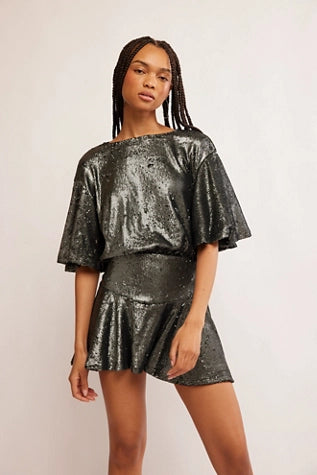 FREE PEOPLE- MAUKA SEQUIN MINI GUNMETAL