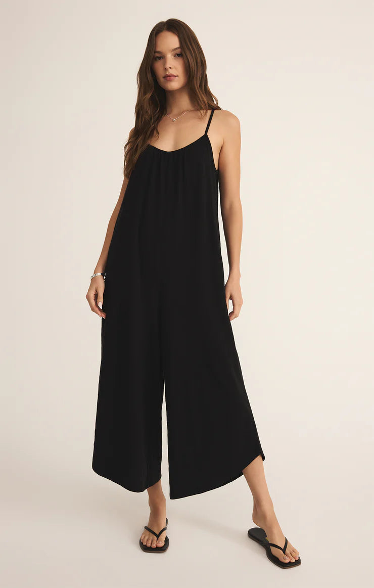 Z SUPPLY-TEXTURED FLARED JUMPSUIT BLACK