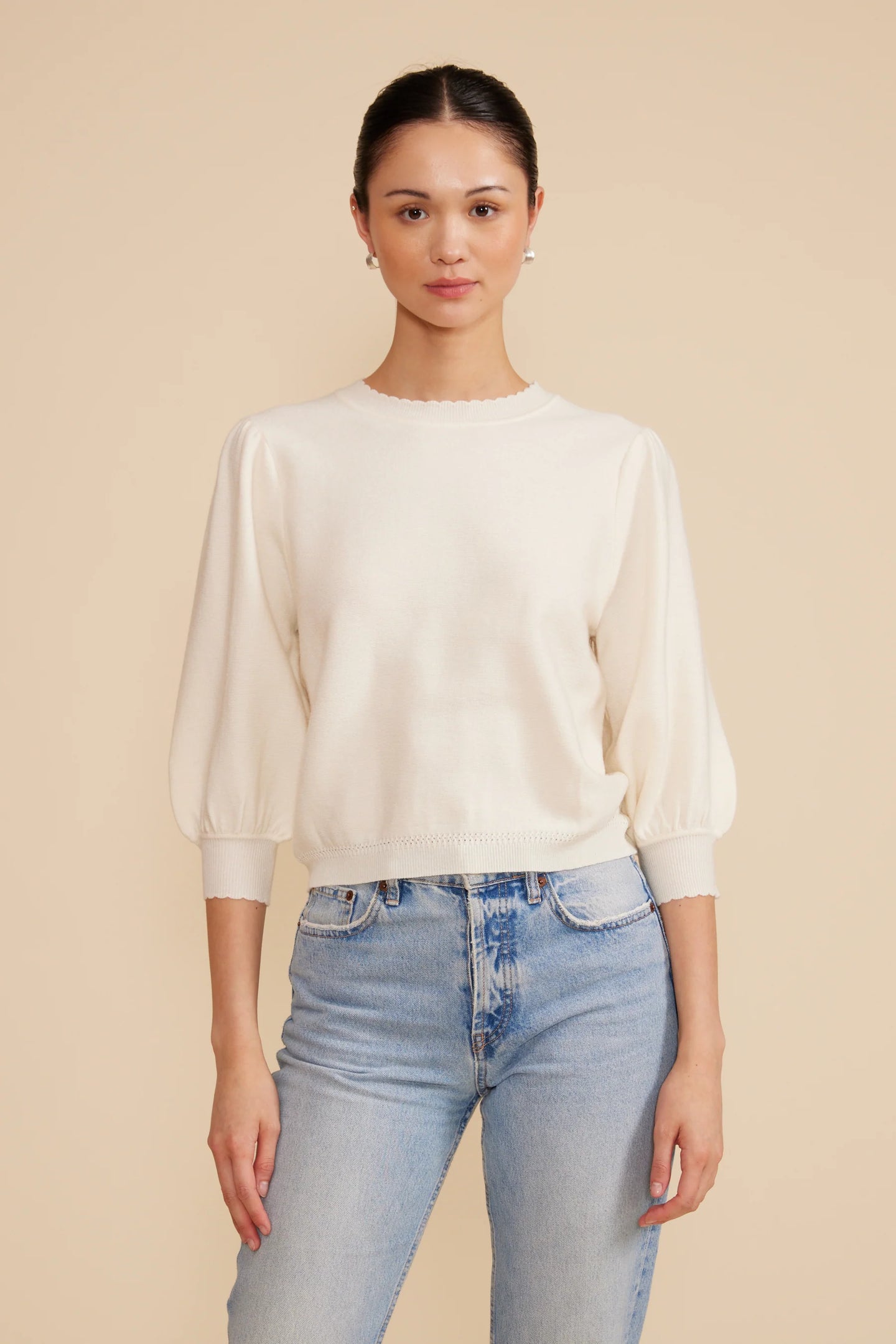 LUCY PARIS-BRITT KNIT 3/4 SLEEVE TOP IVORY