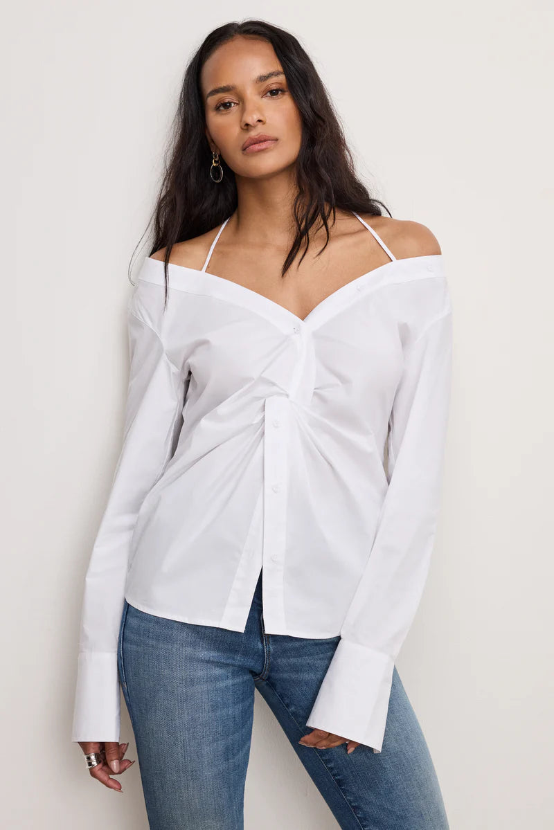 GOOD AMERICAN-POPLIN OFF SHOULDER TOP WHITE