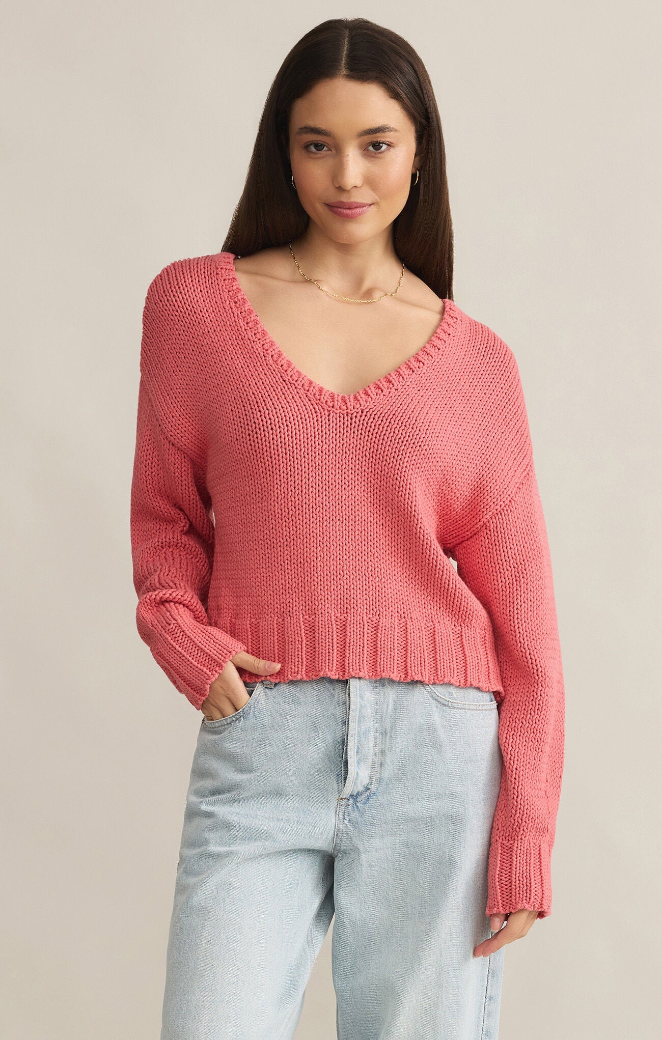 Z SUPPLY- VIDA SWEATER SUNSET PINK